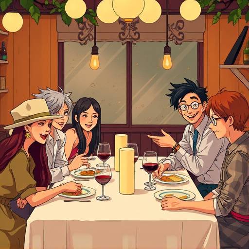 Affiche de la série 'Famille à Tout Prix', montrant une famille excentrique réunie autour d'une table pour un dîner animé.