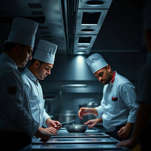 Affiche de la série 'Le Goût du Risque', montrant une équipe de chefs cuisiniers concentrés dans une cuisine professionnelle