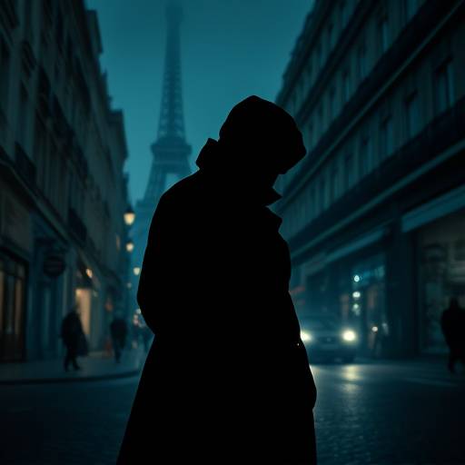 Affiche de la série 'Les Ombres de Montmartre', montrant une silhouette mystérieuse dans les rues de Paris la nuit.